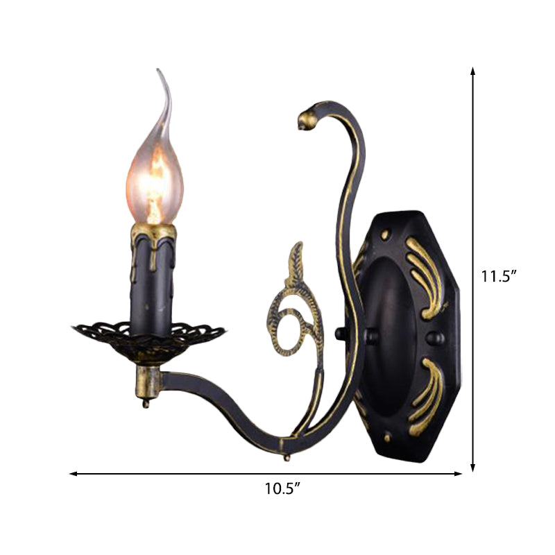 Candelabra Living Room Sconce Light Retro Metal 1/2-Light Black Wall Mounted Light Clearhalo 'Wall Lamps & Sconces' 'Wall Lights' Lighting' 238118