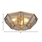 Brass Tapered Flush Mount Tradition 4 Bulbs Ribbed Glass Ceiling Light Fixture for Dining Room Clearhalo 'Ceiling Lights' 'Close To Ceiling Lights' 'Close to ceiling' 'Flush mount' Lighting' 238141