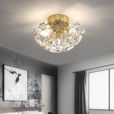 Flower Flush Mount Tradition Clear Glass Brass 3 Bulbs Ceiling Light Fixture for Bedroom, 12.5"/19" Wide Clearhalo 'Ceiling Lights' 'Close To Ceiling Lights' 'Close to ceiling' 'Flush mount' Lighting' 238151