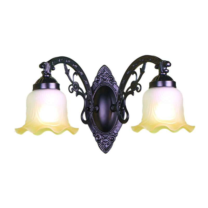 Flower Living Room Wall Light Sconce Vintage Style Metal 1/2 Lights Black/White Wall Lamp with Frosted Glass Shade Clearhalo 'Wall Lamps & Sconces' 'Wall Lights' Lighting' 238181