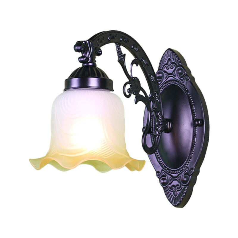 Flower Living Room Wall Light Sconce Vintage Style Metal 1/2 Lights Black/White Wall Lamp with Frosted Glass Shade Clearhalo 'Wall Lamps & Sconces' 'Wall Lights' Lighting' 238187