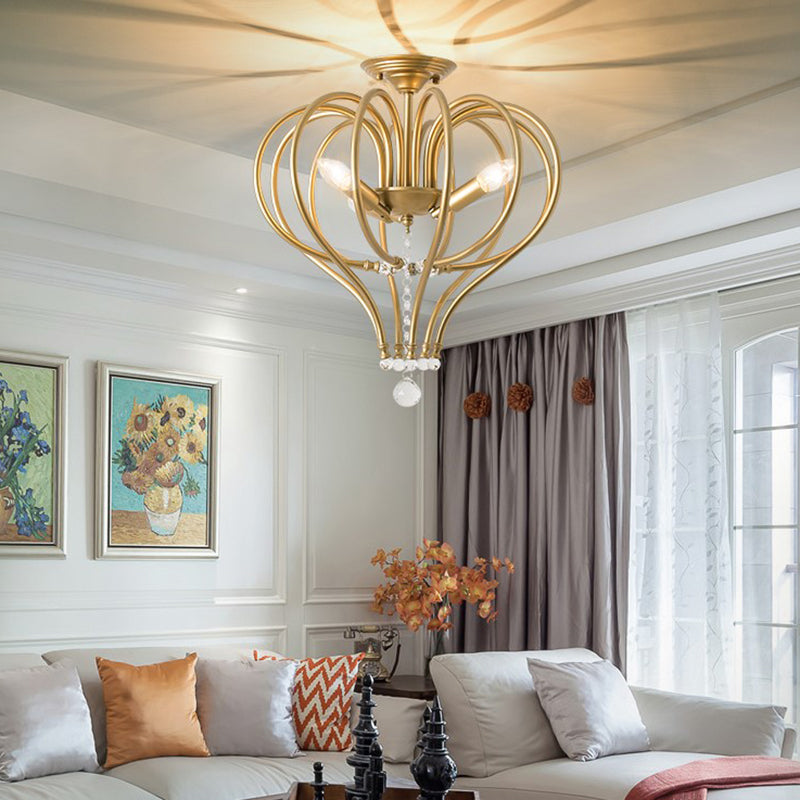 Metal Laser Cut Semi Flush Mount Traditional 3 Bulbs Brass Ceiling Mount Chandelier Brass Clearhalo 'Ceiling Lights' 'Close To Ceiling Lights' 'Close to ceiling' 'Semi-flushmount' Lighting' 238190