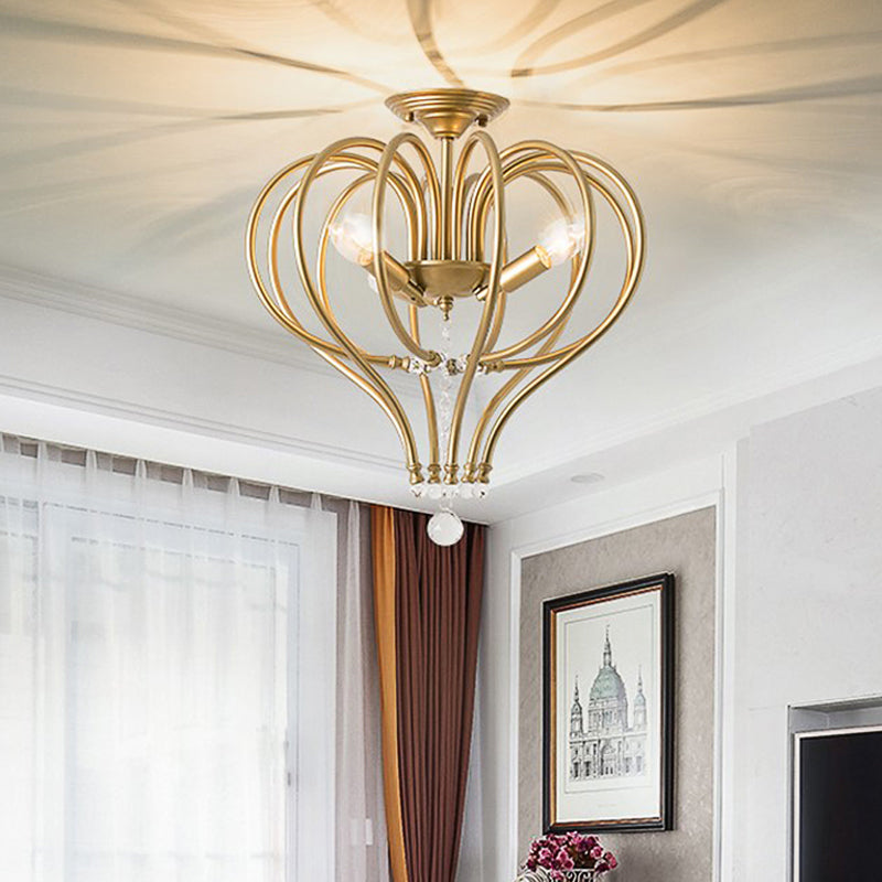 Metal Laser Cut Semi Flush Mount Traditional 3 Bulbs Brass Ceiling Mount Chandelier Clearhalo 'Ceiling Lights' 'Close To Ceiling Lights' 'Close to ceiling' 'Semi-flushmount' Lighting' 238191