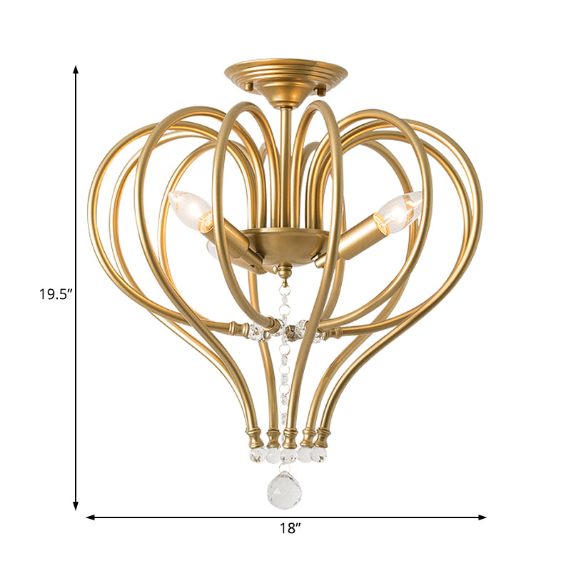 Metal Laser Cut Semi Flush Mount Traditional 3 Bulbs Brass Ceiling Mount Chandelier Clearhalo 'Ceiling Lights' 'Close To Ceiling Lights' 'Close to ceiling' 'Semi-flushmount' Lighting' 238193