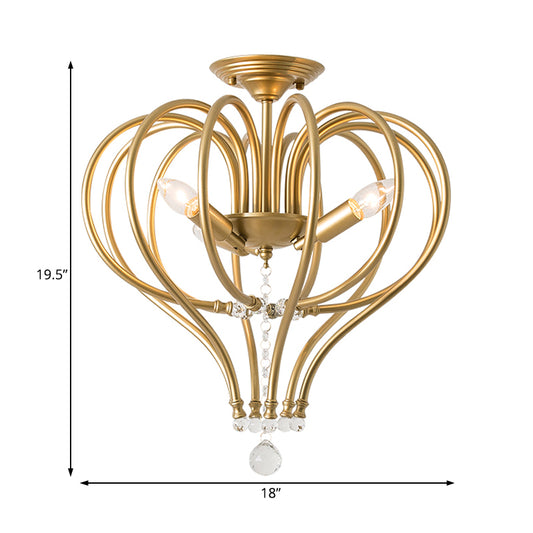 Metal Laser Cut Semi Flush Mount Traditional 3 Bulbs Brass Ceiling Mount Chandelier Clearhalo 'Ceiling Lights' 'Close To Ceiling Lights' 'Close to ceiling' 'Semi-flushmount' Lighting' 238193