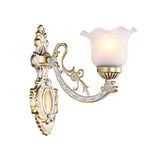 Brass/Gold Scalloped Wall Light Fixture Retro White Glass Shade 1/2-Light Living Room Wall Lamp Clearhalo 'Wall Lamps & Sconces' 'Wall Lights' Lighting' 238228