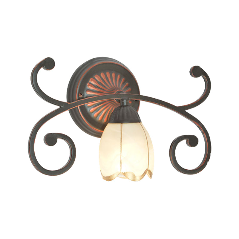 Red Brown 1/2/3 Lights Sconce Light Classic Frosted Glass Flower Shape Vanity Lighting Fixture Clearhalo 'Vanity Lights' 'Wall Lights' Lighting' 238282