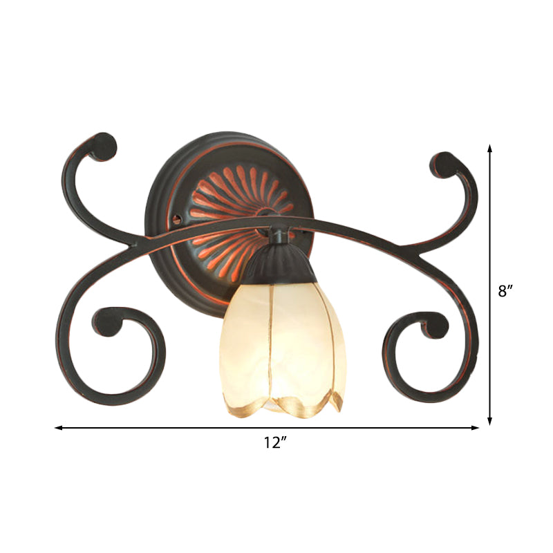 Red Brown 1/2/3 Lights Sconce Light Classic Frosted Glass Flower Shape Vanity Lighting Fixture Clearhalo 'Vanity Lights' 'Wall Lights' Lighting' 238283