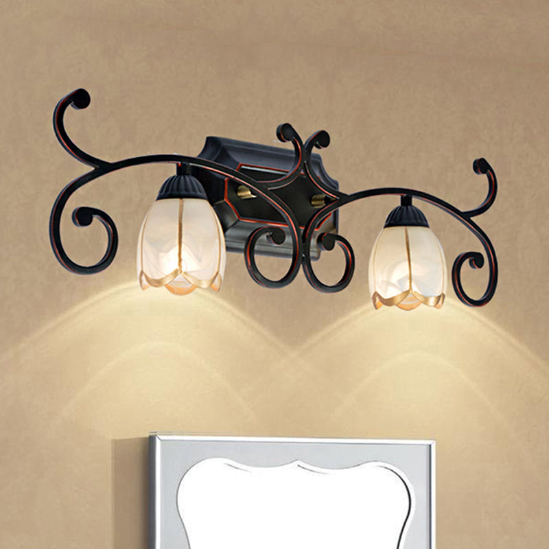 Red Brown 1/2/3 Lights Sconce Light Classic Frosted Glass Flower Shape Vanity Lighting Fixture 2.0 Red Brown Clearhalo 'Vanity Lights' 'Wall Lights' Lighting' 238284