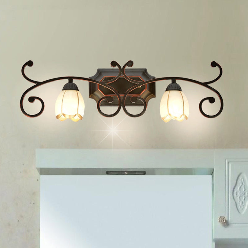 Red Brown 1/2/3 Lights Sconce Light Classic Frosted Glass Flower Shape Vanity Lighting Fixture Clearhalo 'Vanity Lights' 'Wall Lights' Lighting' 238285