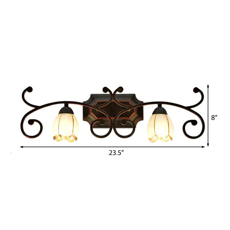 Red Brown 1/2/3 Lights Sconce Light Classic Frosted Glass Flower Shape Vanity Lighting Fixture Clearhalo 'Vanity Lights' 'Wall Lights' Lighting' 238286