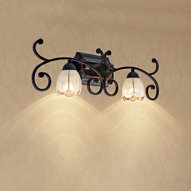 Red Brown 1/2/3 Lights Sconce Light Classic Frosted Glass Flower Shape Vanity Lighting Fixture Clearhalo 'Vanity Lights' 'Wall Lights' Lighting' 238289