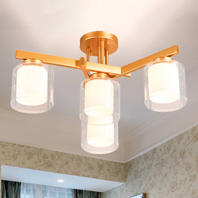 Cylinder Bedroom Semi Mount Lighting Traditional Clear Glass 4/5/6 Lights White Ceiling Light Clearhalo 'Ceiling Lights' 'Close To Ceiling Lights' 'Close to ceiling' 'Glass shade' 'Glass' 'Semi-flushmount' Lighting' 238326