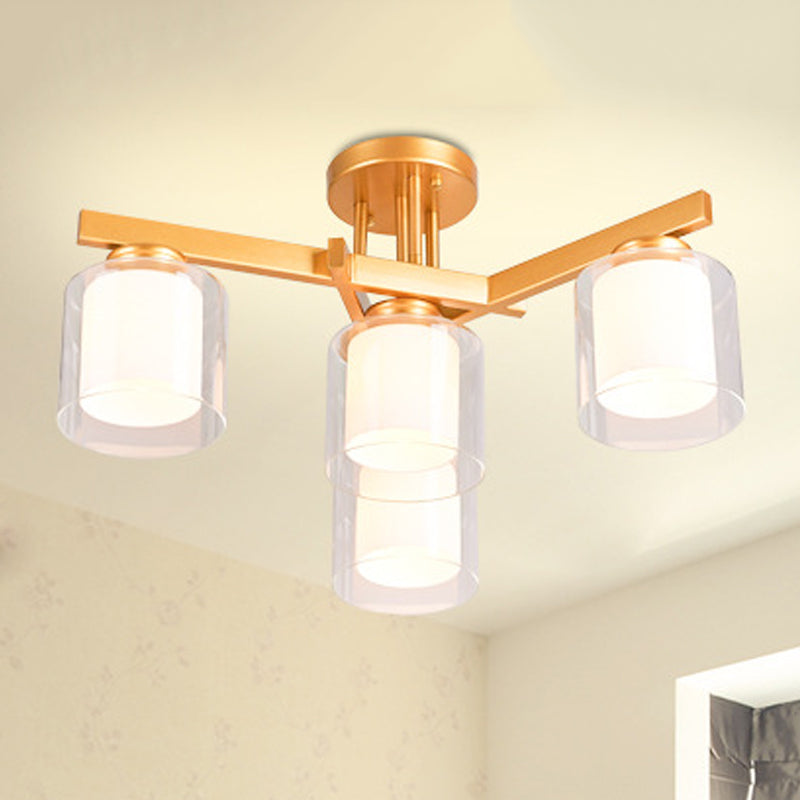 Cylinder Bedroom Semi Mount Lighting Traditional Clear Glass 4/5/6 Lights White Ceiling Light 4 White Clearhalo 'Ceiling Lights' 'Close To Ceiling Lights' 'Close to ceiling' 'Glass shade' 'Glass' 'Semi-flushmount' Lighting' 238327