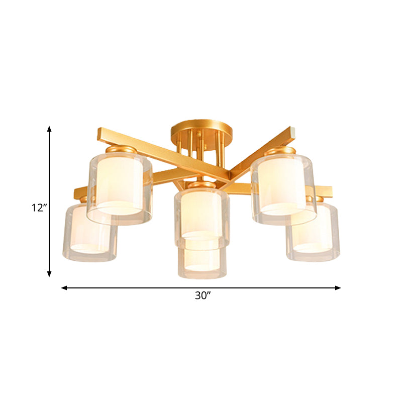 Cylinder Bedroom Semi Mount Lighting Traditional Clear Glass 4/5/6 Lights White Ceiling Light Clearhalo 'Ceiling Lights' 'Close To Ceiling Lights' 'Close to ceiling' 'Glass shade' 'Glass' 'Semi-flushmount' Lighting' 238332