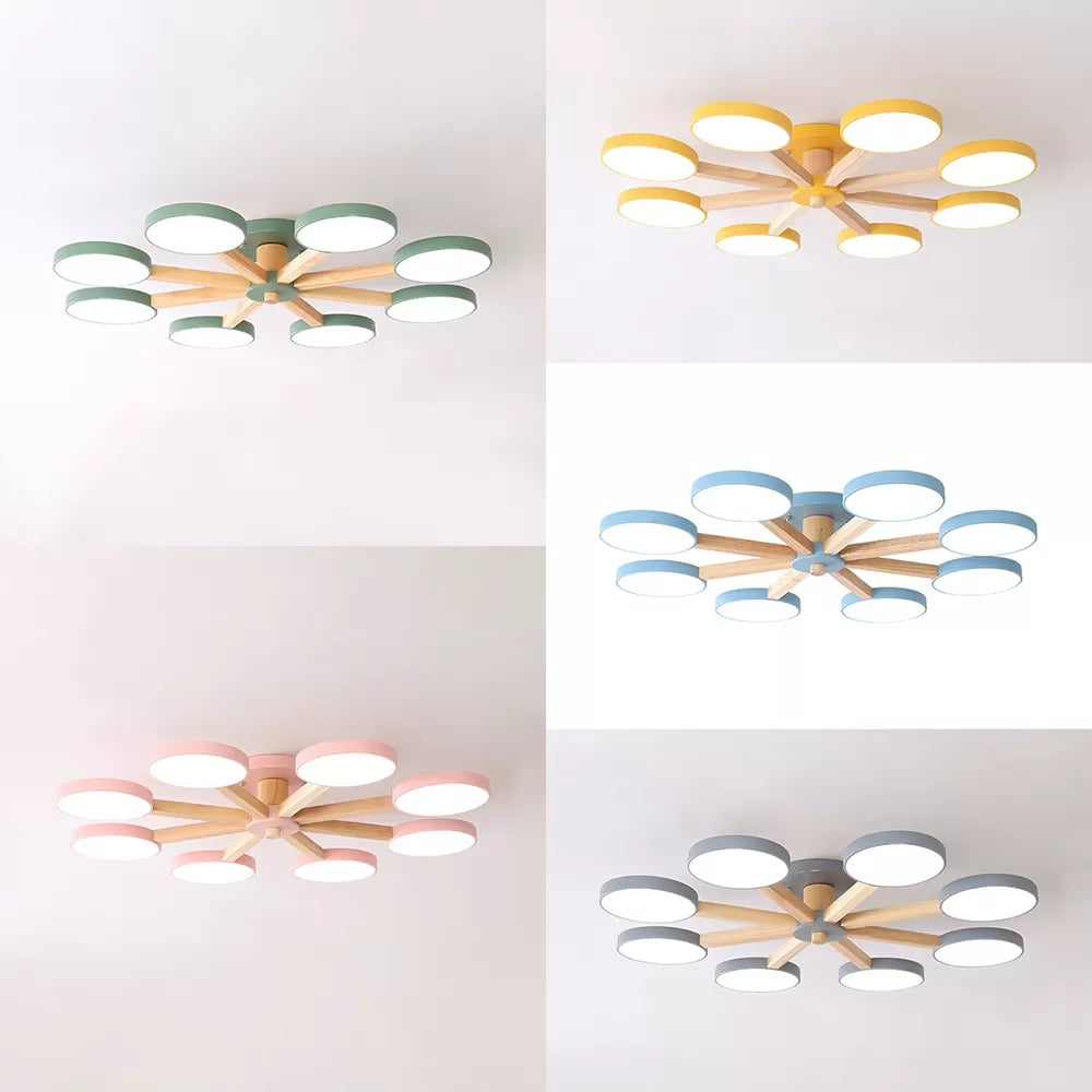 Undertint Snowflake Semi Ceiling Mount Light 8 Lights Modern Macaron Flush Light for Living Room Clearhalo 'Ceiling Lights' 'Close To Ceiling Lights' 'Close to ceiling' 'Semi-flushmount' Lighting' 23834