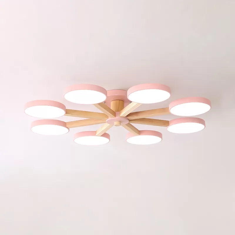 Undertint Snowflake Semi Ceiling Mount Light 8 Lights Modern Macaron Flush Light for Living Room Pink Clearhalo 'Ceiling Lights' 'Close To Ceiling Lights' 'Close to ceiling' 'Semi-flushmount' Lighting' 23836