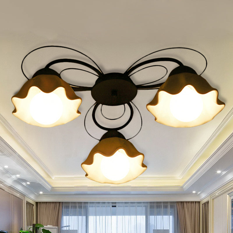 Black 3/5/6 Lights Ceiling Mount Traditional White Glass Scalloped Flush Light Fixture for Bedroom Clearhalo 'Ceiling Lights' 'Close To Ceiling Lights' 'Close to ceiling' 'Flush mount' Lighting' 238367