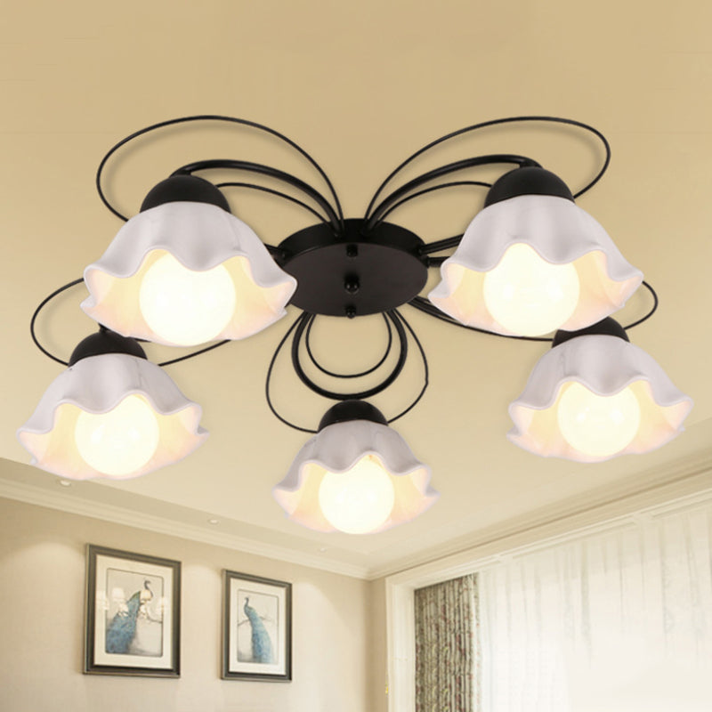 Black 3/5/6 Lights Ceiling Mount Traditional White Glass Scalloped Flush Light Fixture for Bedroom Clearhalo 'Ceiling Lights' 'Close To Ceiling Lights' 'Close to ceiling' 'Flush mount' Lighting' 238369