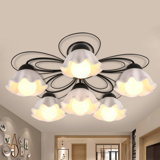 Black 3/5/6 Lights Ceiling Mount Traditional White Glass Scalloped Flush Light Fixture for Bedroom Clearhalo 'Ceiling Lights' 'Close To Ceiling Lights' 'Close to ceiling' 'Flush mount' Lighting' 238372