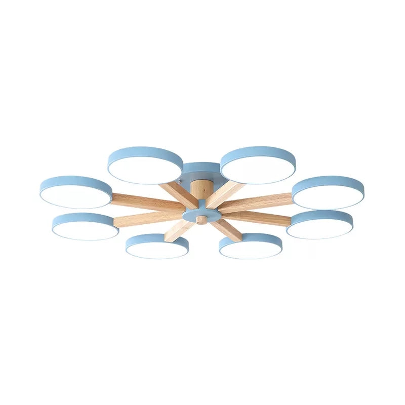 Undertint Snowflake Semi Ceiling Mount Light 8 Lights Modern Macaron Flush Light for Living Room Blue Clearhalo 'Ceiling Lights' 'Close To Ceiling Lights' 'Close to ceiling' 'Semi-flushmount' Lighting' 23838