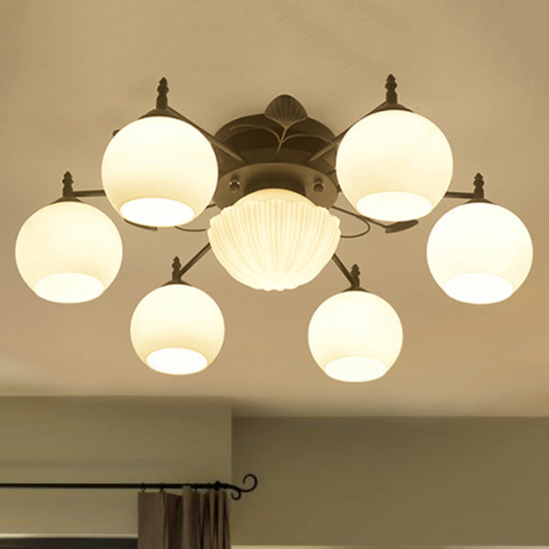 Bubble Shade Living Room Semi Mount Lighting Traditional White Glass 5/7 Lights Black Ceiling Light 7 White Clearhalo 'Ceiling Lights' 'Chandeliers' 'Close To Ceiling Lights' 'Close to ceiling' 'Glass shade' 'Glass' 'Semi-flushmount' Lighting' 238380