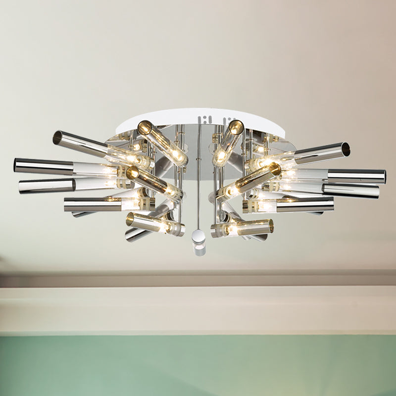 Modern Sputnik Semi Flush Light Stainless Steel 9/21 Lights Dining Room Ceiling Light Fixture with Tube Shade in Silver Clearhalo 'Ceiling Lights' 'Close To Ceiling Lights' 'Close to ceiling' 'Semi-flushmount' Lighting' 238383