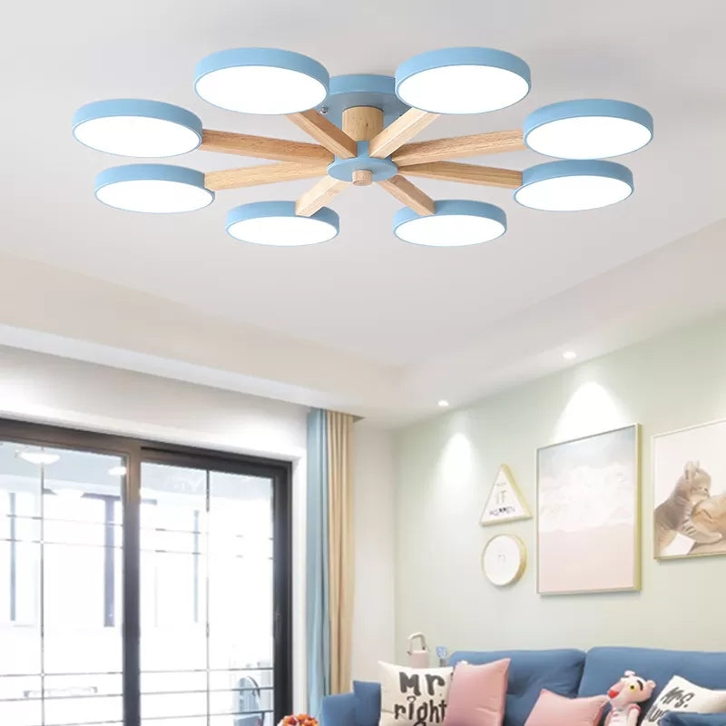 Undertint Snowflake Semi Ceiling Mount Light 8 Lights Modern Macaron Flush Light for Living Room Clearhalo 'Ceiling Lights' 'Close To Ceiling Lights' 'Close to ceiling' 'Semi-flushmount' Lighting' 23839