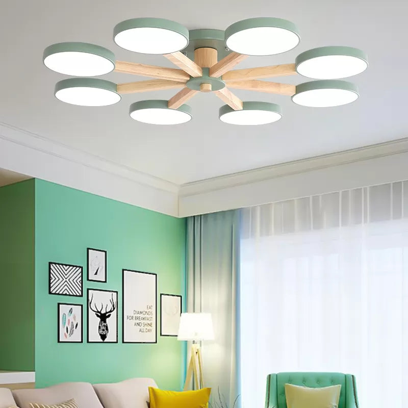 Undertint Snowflake Semi Ceiling Mount Light 8 Lights Modern Macaron Flush Light for Living Room Clearhalo 'Ceiling Lights' 'Close To Ceiling Lights' 'Close to ceiling' 'Semi-flushmount' Lighting' 23842