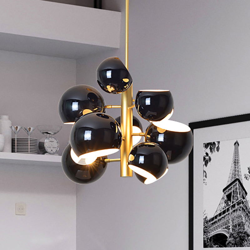 Stacked Simple Style Hanging Chandelier Light with Dome Metal Shade 10/13 Lights Black/White Hanging Light for Dining Room Clearhalo 'Ceiling Lights' 'Chandeliers' 'Modern Chandeliers' 'Modern' Lighting' 238430