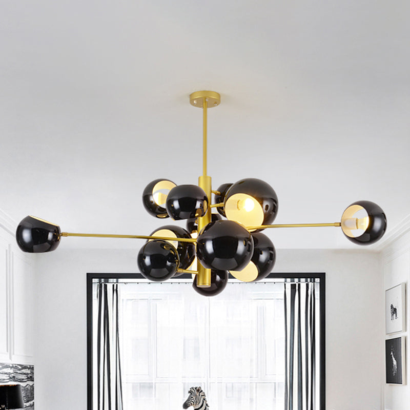 Stacked Simple Style Hanging Chandelier Light with Dome Metal Shade 10/13 Lights Black/White Hanging Light for Dining Room 13 Black Clearhalo 'Ceiling Lights' 'Chandeliers' 'Modern Chandeliers' 'Modern' Lighting' 238431