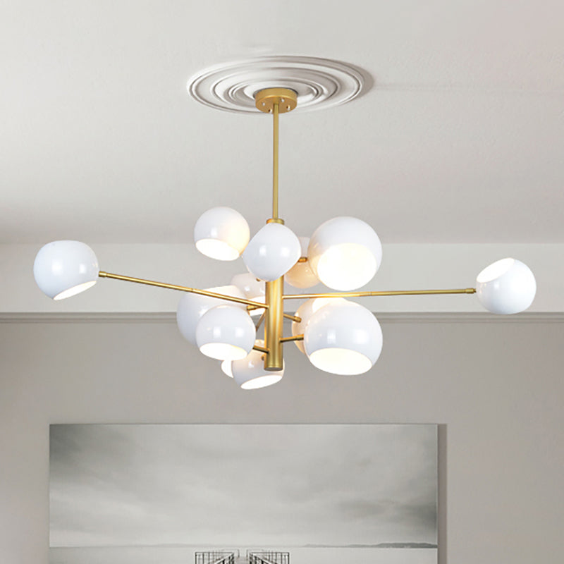 Stacked Simple Style Hanging Chandelier Light with Dome Metal Shade 10/13 Lights Black/White Hanging Light for Dining Room 13 White Clearhalo 'Ceiling Lights' 'Chandeliers' 'Modern Chandeliers' 'Modern' Lighting' 238432