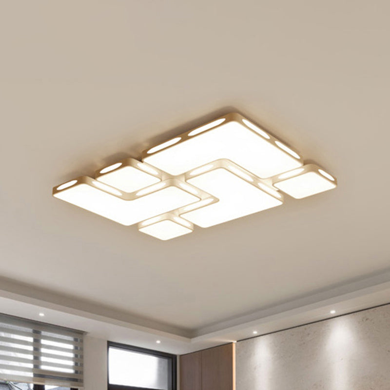 Modernist Rectangle/Square Flush Mount Lighting Acrylic Warm/White Lighting LED Bedroom Ceiling Light Fixture in White, 19.5"/23.5" W Clearhalo 'Ceiling Lights' 'Close To Ceiling Lights' 'Close to ceiling' 'Flush mount' Lighting' 238450