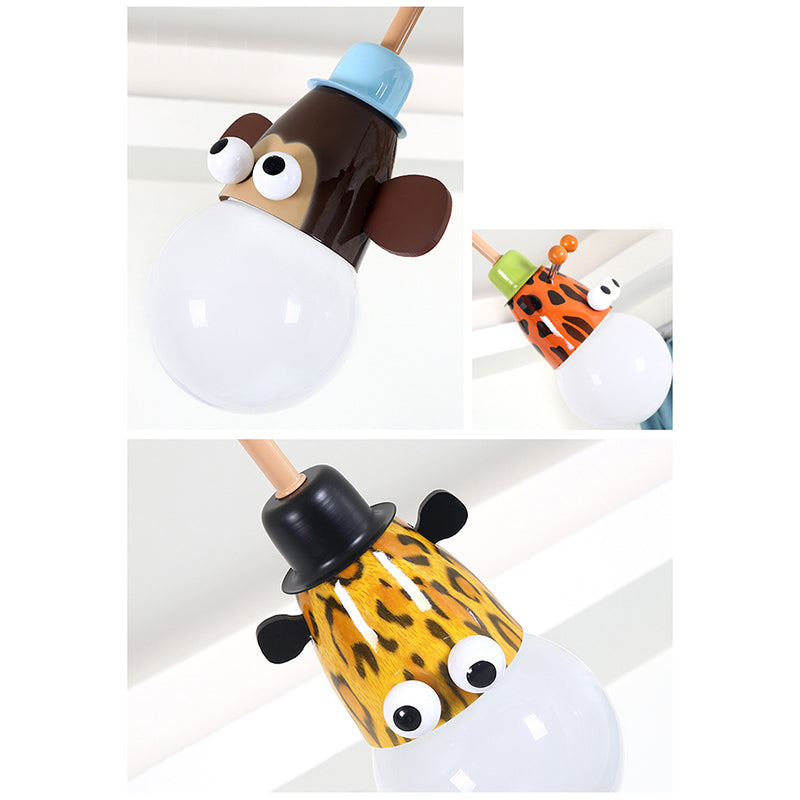 Metal Animal Head Cluster Pendant Cartoon 3 Lights White-Green Hanging Light for Kids Bedroom Clearhalo 'Ceiling Lights' 'Pendant Lights' 'Pendants' Lighting' 2384631