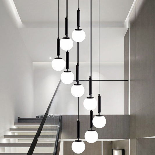 Globe Stairs Multi Lamp Ceiling Light Cream Glass Modern Pendant Lighting Fixture Clearhalo 'Ceiling Lights' 'Modern Pendants' 'Modern' 'Pendant Lights' 'Pendants' Lighting' 2384705