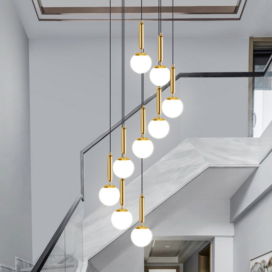 Globe Stairs Multi Lamp Ceiling Light Cream Glass Modern Pendant Lighting Fixture Clearhalo 'Ceiling Lights' 'Modern Pendants' 'Modern' 'Pendant Lights' 'Pendants' Lighting' 2384707