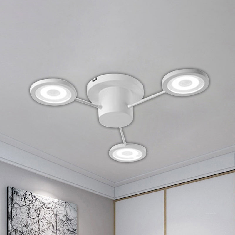 Small Disk Semi Flush Light Fixture Modern Metal 3 Lights Black/White Ceiling Flush Mount for Bedroom in Warm/White Clearhalo 'Ceiling Lights' 'Close To Ceiling Lights' 'Close to ceiling' 'Semi-flushmount' Lighting' 238476