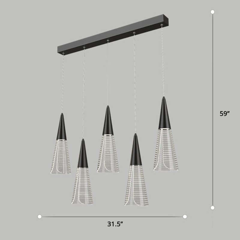 Cone LED Multi Pendant Ceiling Light Novelty Modern Dining Room Suspension Light 5 Black Linear Clearhalo 'Ceiling Lights' 'Modern Pendants' 'Modern' 'Pendant Lights' 'Pendants' Lighting' 2384760