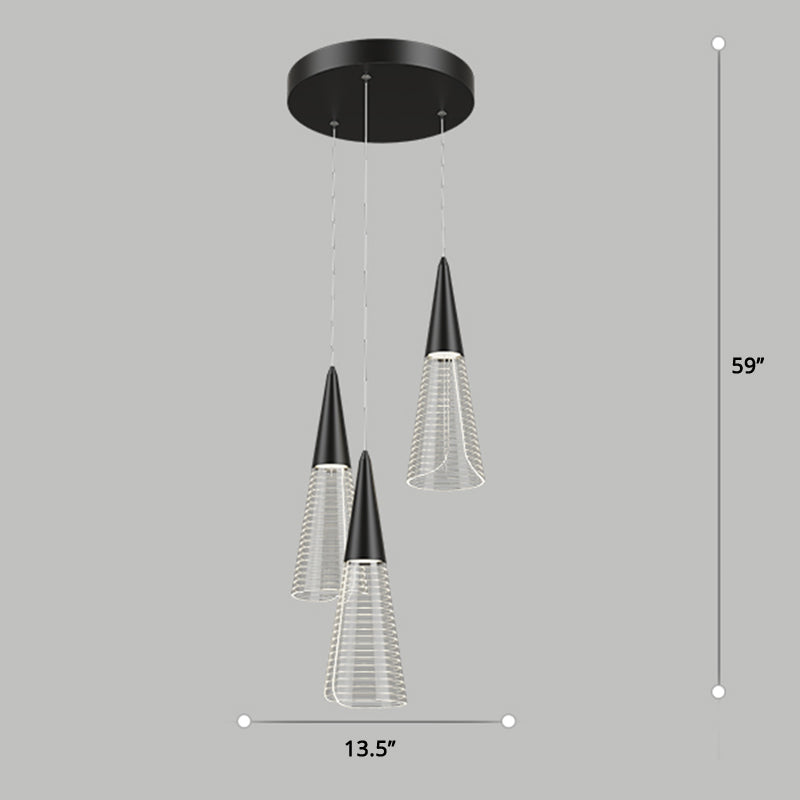 Cone LED Multi Pendant Ceiling Light Novelty Modern Dining Room Suspension Light 3 Black Round Clearhalo 'Ceiling Lights' 'Modern Pendants' 'Modern' 'Pendant Lights' 'Pendants' Lighting' 2384765