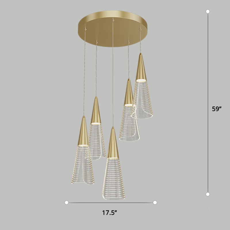 Cone LED Multi Pendant Ceiling Light Novelty Modern Dining Room Suspension Light 5 Gold Round Clearhalo 'Ceiling Lights' 'Modern Pendants' 'Modern' 'Pendant Lights' 'Pendants' Lighting' 2384768