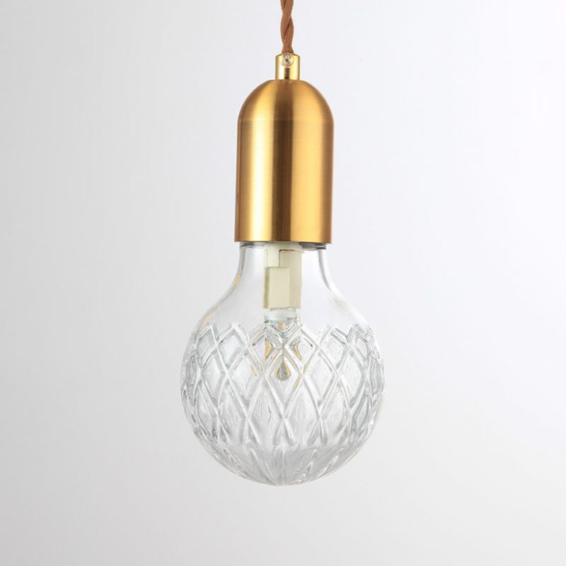 Lattice Glass Bulb Shaped Pendant Lamp Nordic 1-Light Restaurant Ceiling Light in Brass Clearhalo 'Art Deco Pendants' 'Cast Iron' 'Ceiling Lights' 'Ceramic' 'Crystal' 'Industrial Pendants' 'Industrial' 'Metal' 'Middle Century Pendants' 'Pendant Lights' 'Pendants' 'Tiffany' Lighting' 2384815