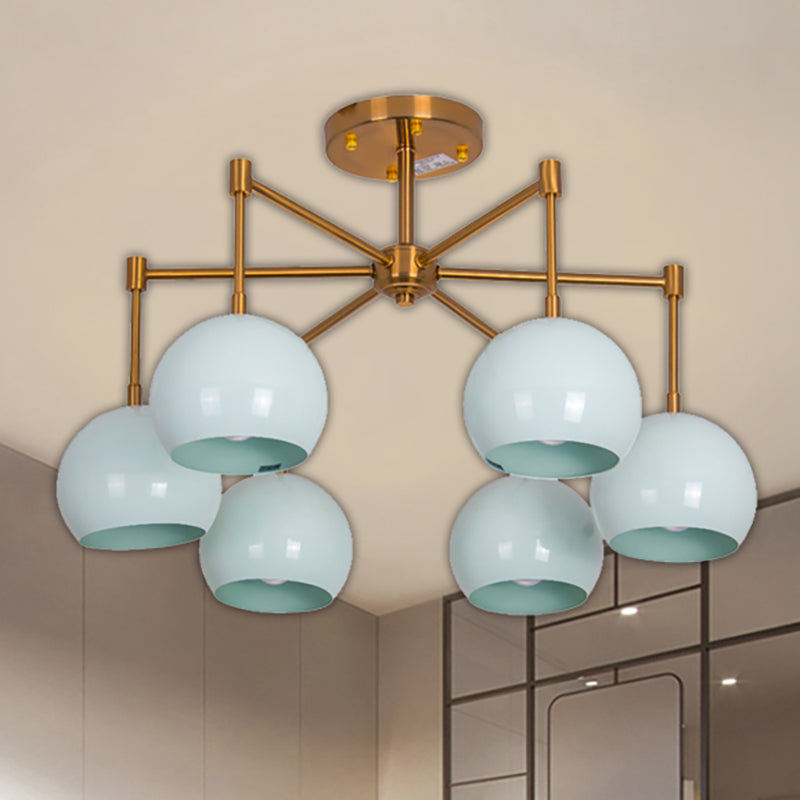 Dome Ceiling Pendant Light Macron Metal 3/6/8 Lights Blue Chandelier Lighting for Bedroom Clearhalo 'Ceiling Lights' 'Chandeliers' 'Modern Chandeliers' 'Modern' Lighting' 238482