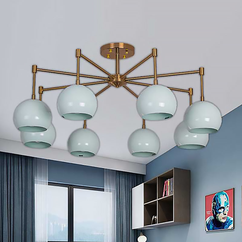 Dome Ceiling Pendant Light Macron Metal 3/6/8 Lights Blue Chandelier Lighting for Bedroom Clearhalo 'Ceiling Lights' 'Chandeliers' 'Modern Chandeliers' 'Modern' Lighting' 238483