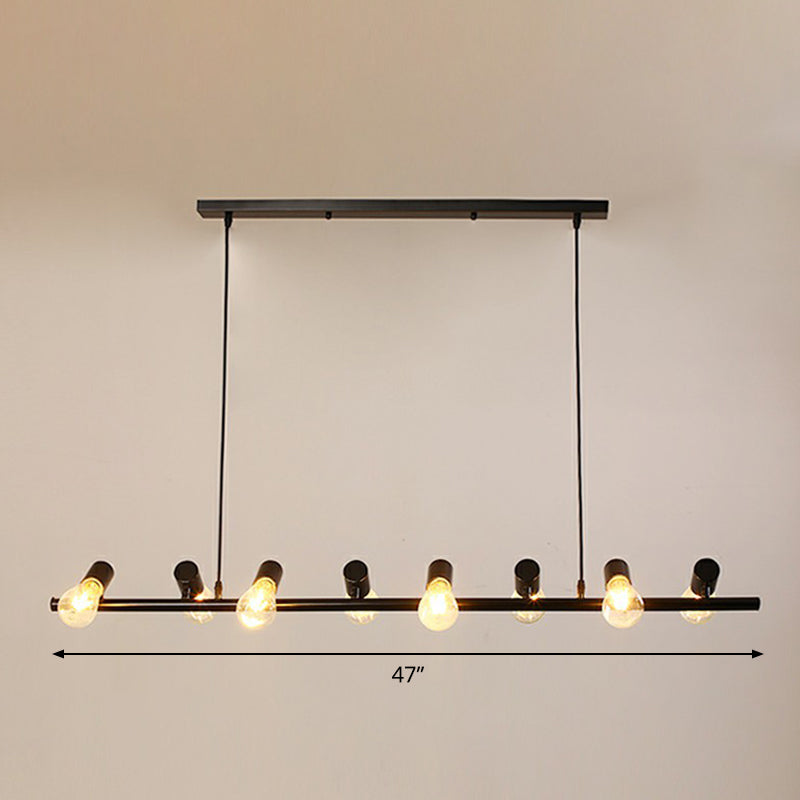 Black Naked Bulb Pendant Spotlight Industrial Iron Dining Room Island Ceiling Light 8 Black Clearhalo 'Ceiling Lights' 'Island Lights' Lighting' 2384856