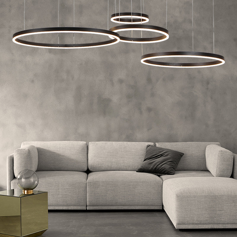 Black Loop Hanging Ceiling Light Minimalistic Metal LED Chandelier for Sitting Room Clearhalo 'Ceiling Lights' 'Chandeliers' 'Modern Chandeliers' 'Modern' Lighting' 2384865