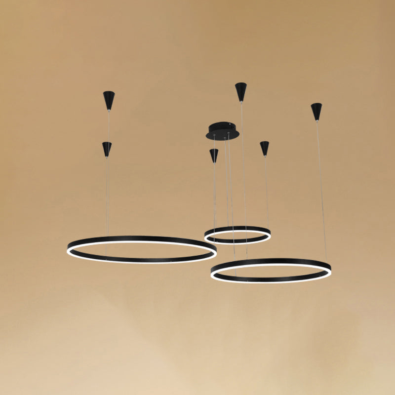 Black Loop Hanging Ceiling Light Minimalistic Metal LED Chandelier for Sitting Room 3 Black White Clearhalo 'Ceiling Lights' 'Chandeliers' 'Modern Chandeliers' 'Modern' Lighting' 2384866