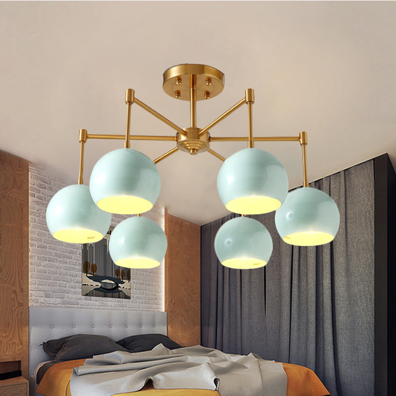 Dome Ceiling Pendant Light Macron Metal 3/6/8 Lights Blue Chandelier Lighting for Bedroom Clearhalo 'Ceiling Lights' 'Chandeliers' 'Modern Chandeliers' 'Modern' Lighting' 238494