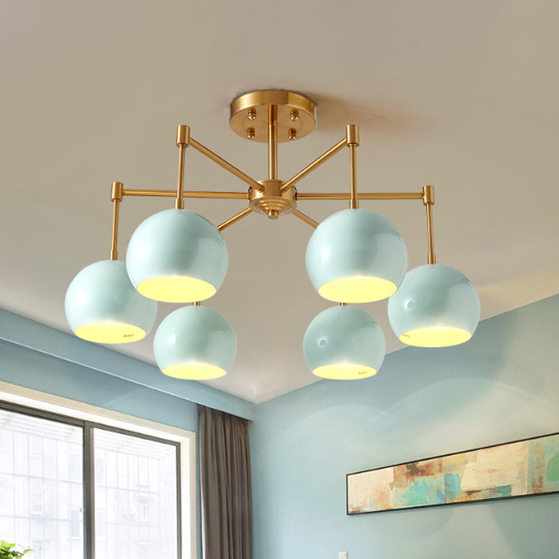 Dome Ceiling Pendant Light Macron Metal 3/6/8 Lights Blue Chandelier Lighting for Bedroom Clearhalo 'Ceiling Lights' 'Chandeliers' 'Modern Chandeliers' 'Modern' Lighting' 238495