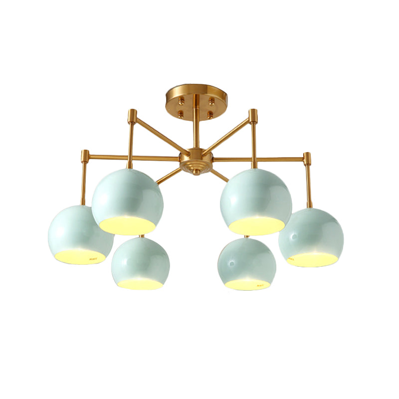 Dome Ceiling Pendant Light Macron Metal 3/6/8 Lights Blue Chandelier Lighting for Bedroom Clearhalo 'Ceiling Lights' 'Chandeliers' 'Modern Chandeliers' 'Modern' Lighting' 238496