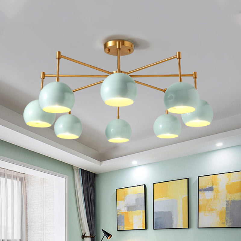 Dome Ceiling Pendant Light Macron Metal 3/6/8 Lights Blue Chandelier Lighting for Bedroom Clearhalo 'Ceiling Lights' 'Chandeliers' 'Modern Chandeliers' 'Modern' Lighting' 238498